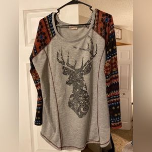 Deer head top- orange multi